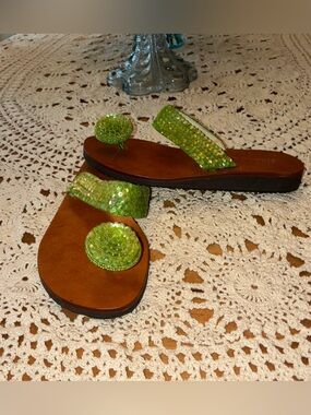 Jargon Embellished Sparkly Green Women's Slide Sandals